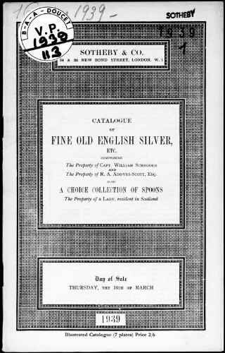 Catalogue of fine old English silver etc. […] : [vente du 16 mars 1939]