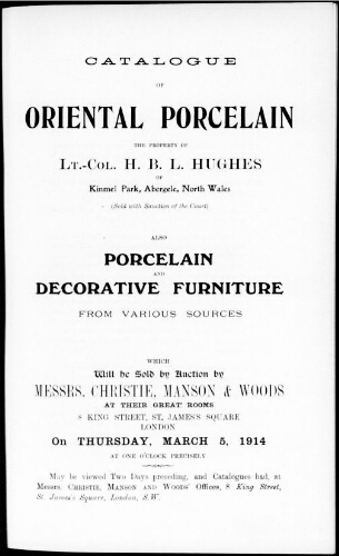 Catalogue of oriental porcelain [...] : [vente du 5 mars 1914]