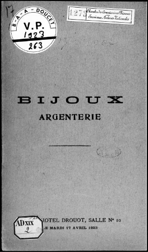 Bijoux, argenterie : [vente du 17 avril 1923]