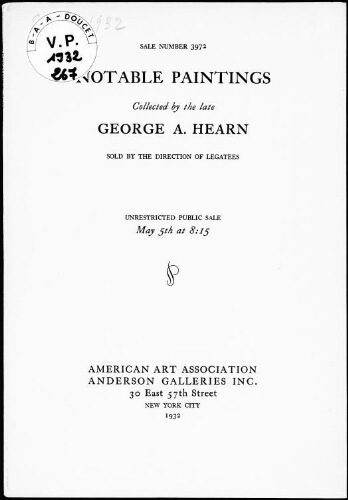 Notable paintings collected by the late George A. Hearn, sold by direction of legatees : [vente du 5 mai 1932]