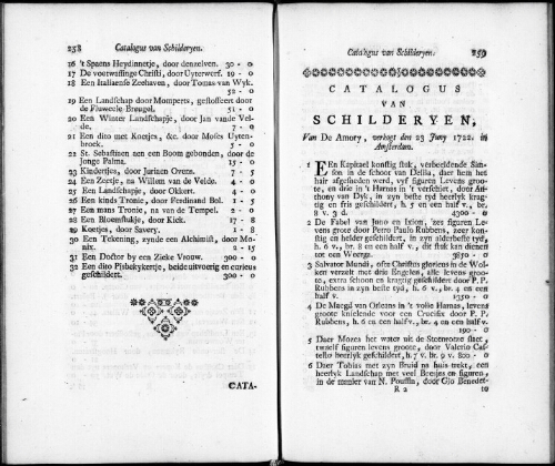Catalogus van Schilderyen van De Amory [...] : [vente du 23 juin 1722]