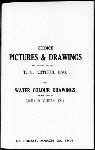 Catalogue of ancient and modern pictures and drawings [...] : [vente du 20 mars 1914]
