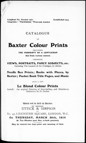 Catalogue of Baxter colour prints [...] : [vente du 26 mars 1914]