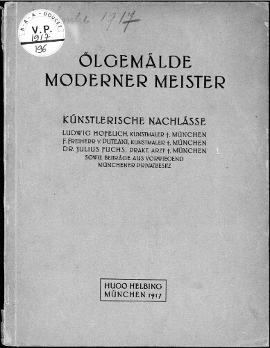 Ölgemälde Moderner Meister […] : [vente du 1er décembre 1917]