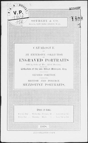 Catalogue of an extensive collection of engraved portraits [...] from the collection of the late Alfred Morrison [...] : [vente des 29 et 30 février 1928]