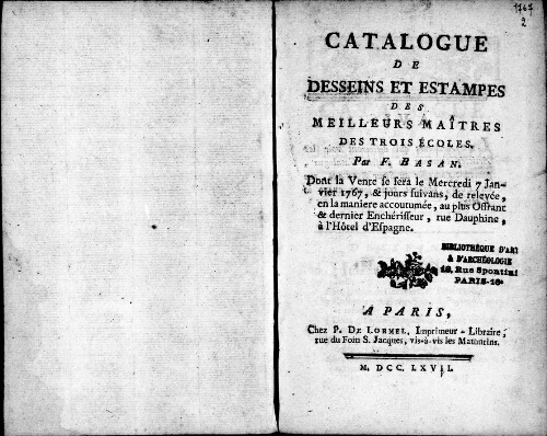 Catalogue de dessins et estampes des meilleurs maîtres des trois écoles [...] : [vente du 7 janvier 1767]