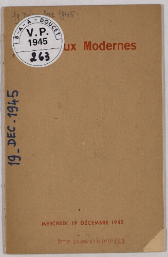 Tableaux modernes : [vente du 19 décembre 1945]