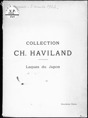 Collection Ch. Haviland. Laques du Japon (deuxième vente) : [vente du 30 novembre au 2 décembre 1922]