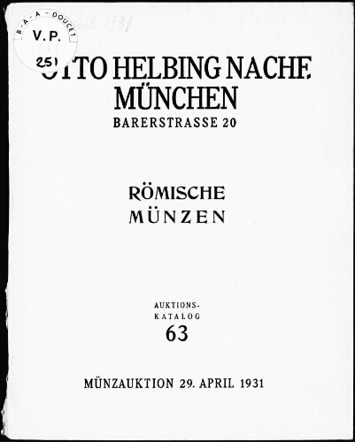 Römische Münzen : [vente du 29 avril 1931]
