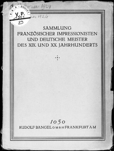 Sammlung französischer Impressionisten und deutsche Meister des XIX. u. XX. Jahrhunderts : [vente du 12 février 1924]