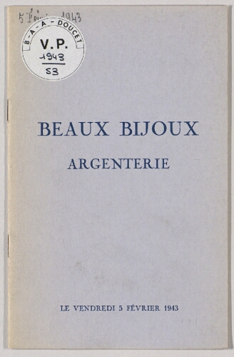Beaux bijoux, argenterie : [vente du 5 février 1943]