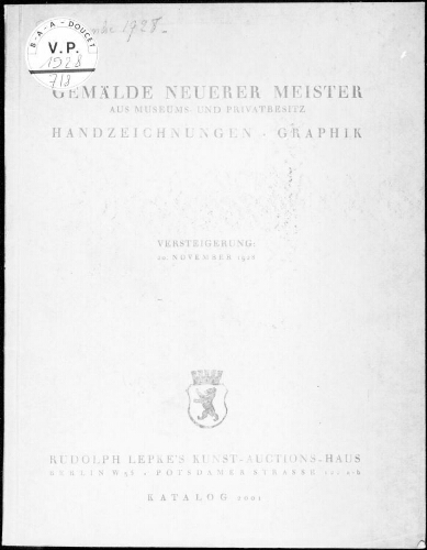 Gemälde neuerer Meister aus Museums- und Privatbesitz, Handzeichnungen, Graphik : [vente du 20 novembre 1928]
