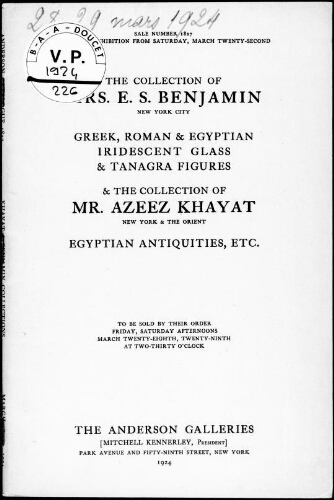 Collection of Mrs. E. S. Benjamin, New York City [...] : [vente des 28 et 29 mars 1924]