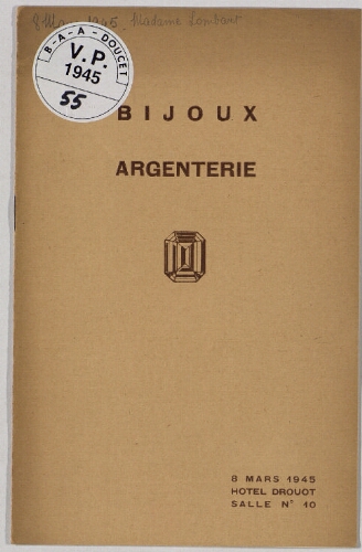 Bijoux, argenterie : [vente du 8 mars 1945]