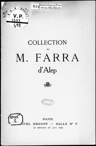 Collection de M. Farra, d'Alep : [vente du 28 juin 1922]