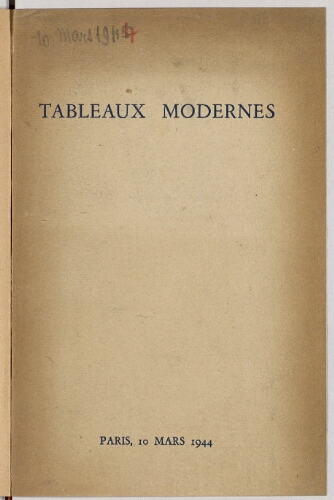 Tableaux modernes : [vente du 10 mars 1944]