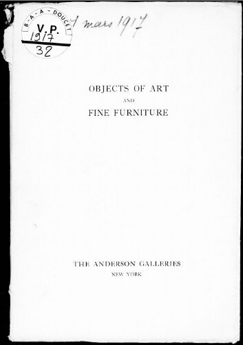 Important collection of objects of art and fine furniture […] : [vente du 14 au 17 mars 1917]