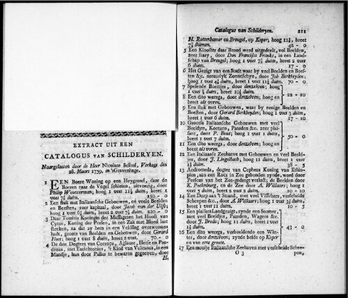 Extract uit een Catalogus van Schilderyen naargelaaten door de Heer Nicolaas Selhof [...]: [vente du 28 mars 1759]