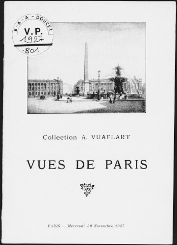 Collection A. Vuaflart, vues de Paris : [vente du 30 novembre 1927]