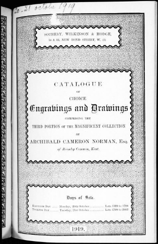 Catalogue of choice engravings and drawings […] : [vente du 20 octobre 1919]