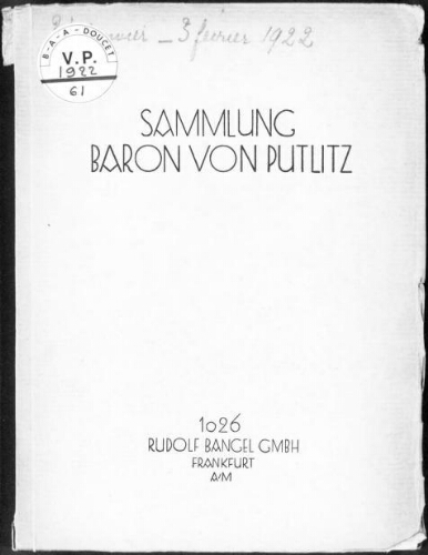 Sammlung Baron von Putlitz : [vente du 31 janvier au 3 février 1922]
