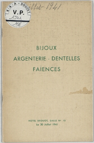 Bijoux, argenterie, dentelles, faïences [...] : [vente du 30 juillet 1941]
