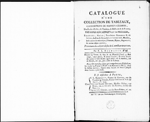 Catalogue d'une collection de tableaux [...] : [vente du 4 mai 1797]
