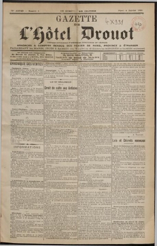 Gazette de l'Hôtel Drouot. 39 : 1921