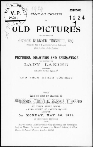 Catalogue of old pictures, the property of George Barbour Turnbull, Esq. [...] : [vente du 26 mai 1924]