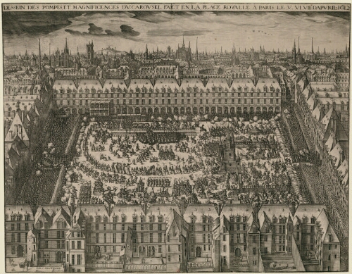 Dessin des pompes et magnificences du carrousel fait en la place royale à Paris le 5, 6, 7 d'avril 1612