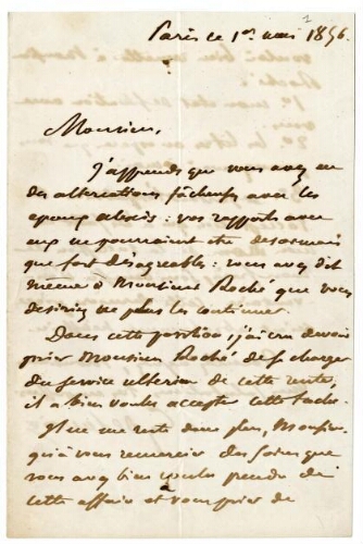 Delacroix, Eugène. Lettre autographe signée, 1er mars 1856