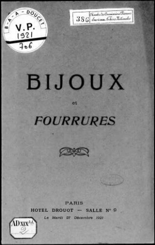 Bijoux et fourrures : [vente du 27 décembre 1921]