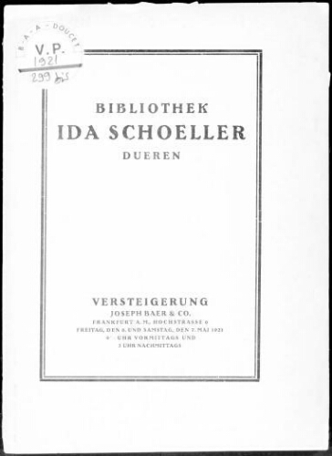Bibliothek Ida Schoeller, Dueren : [vente des 6 et 7 mai 1921]