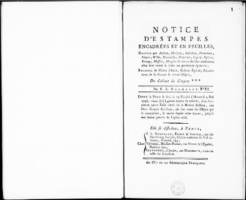 Notice d’estampes encadrées et en feuilles [...] : [vente du 4 mai 1796]