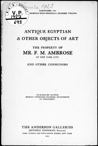 Antique Egyptian and other objects of art, the property of Mr F. M. Ambrose, of New York City [...] : [vente du 17 décembre 1923]
