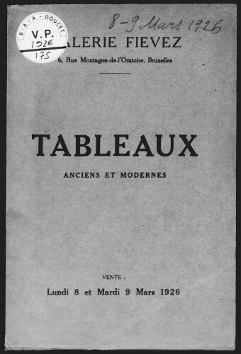 Tableaux anciens et modernes : [vente des 8 et 9 mars 1926]