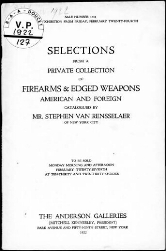 Selections from a private collection of firearms and edged weapons [...] : [vente du 27 février 1922]