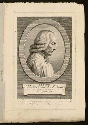 J. B. Sanson, Prestre d'Auxerre, né à Auneau près Chartres le 25 avril 1724, mort à Paris le 25 janvier 1798