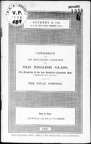 Catalogue of the well-known old English glass, the property of the late Hamilton Clements [...] : [vente du 6 novembre 1930]
