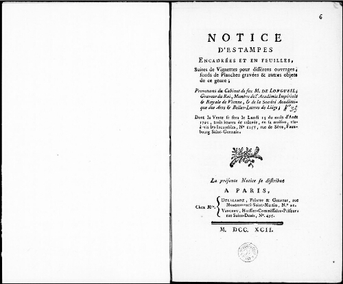 Notice d’estampes encadrées et en feuilles [...] : [vente du 13 août 1792]