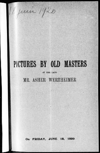 Catalogue of the remaining stock of pictures by old masters [...] : [vente du 18 juin 1920]