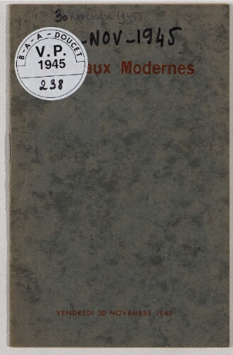 Tableaux modernes : [vente du 30 novembre 1945]