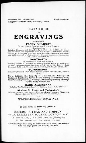 Catalogue of engravings […] : [vente du 23 juillet 1914]