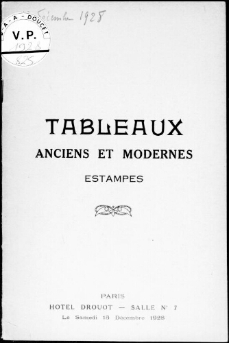 Tableaux anciens et modernes, estampes : [vente du 15 décembre 1928]