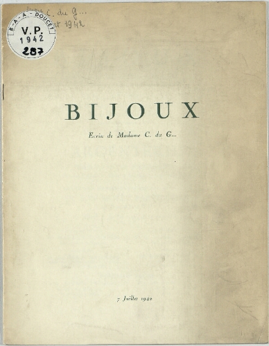 Bijoux ; écrin de Mme C. du G... : [vente du 7 juillet]