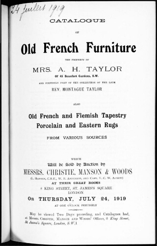 Catalogue of old French furniture [...] : [vente du 24 juillet 1919]