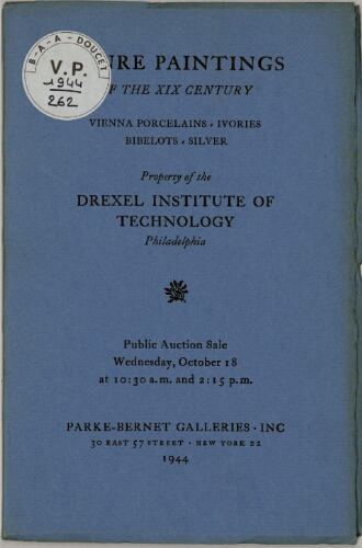 Property of the Drexel Institute of Technology, Philadelphia ; Genre paintings of the XIX century [...] : [vente du 18 octobre 1944]