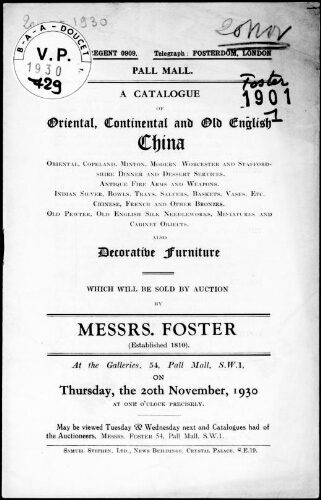 Catalogue of oriental, continental and old English china [...] : [vente du 20 novembre 1930]