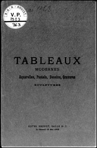 Tableaux modernes, aquarelles, pastels, dessins, gravures, sculptures : [vente du 12 mai 1923]