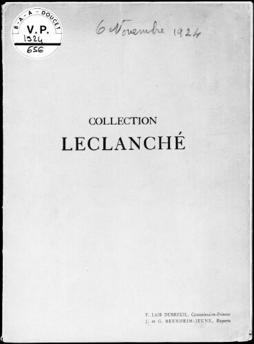 Collection Leclanché : [vente du 6 novembre 1924]
